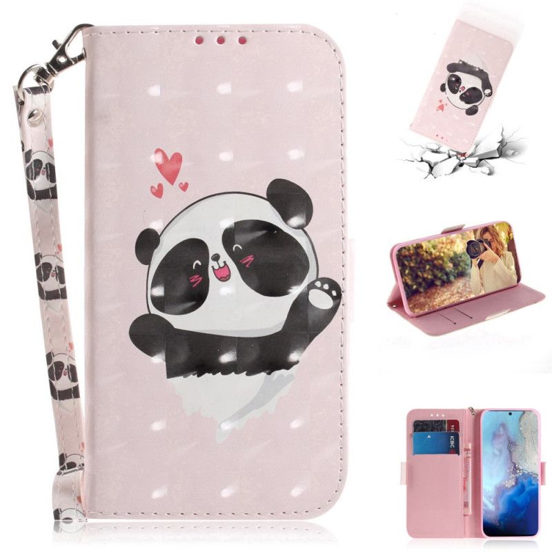 Skórzany Futerał Samsung Galaxy S20 Etui na Telefon Panda Love Ze Stringami