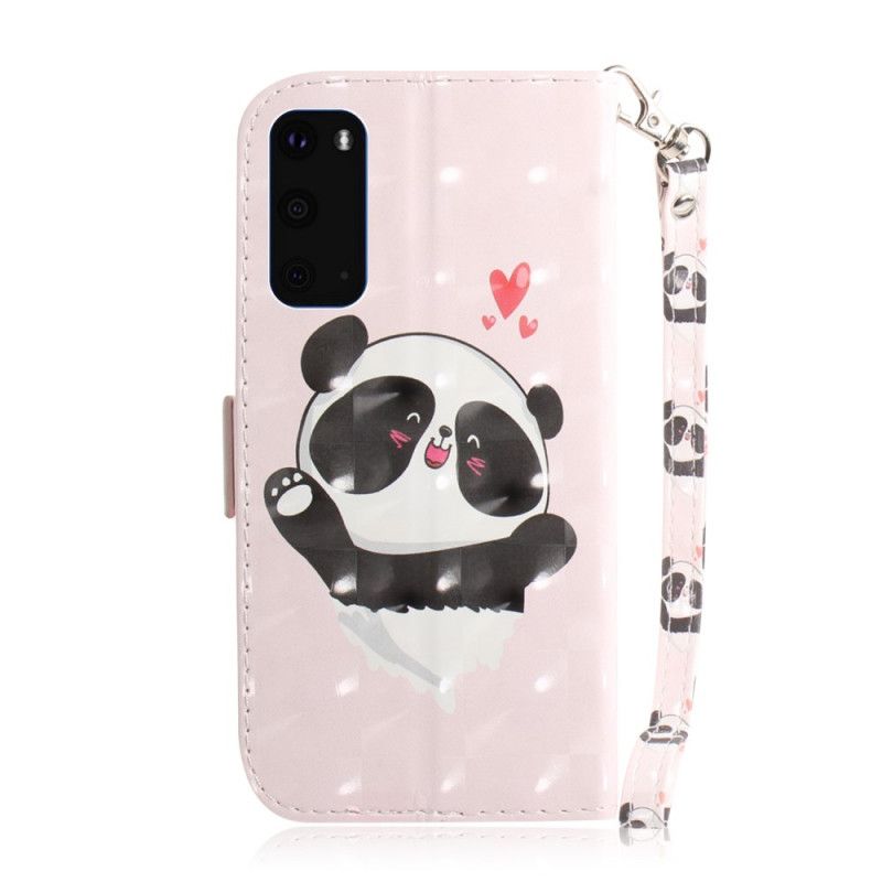 Skórzany Futerał Samsung Galaxy S20 Etui na Telefon Panda Love Ze Stringami