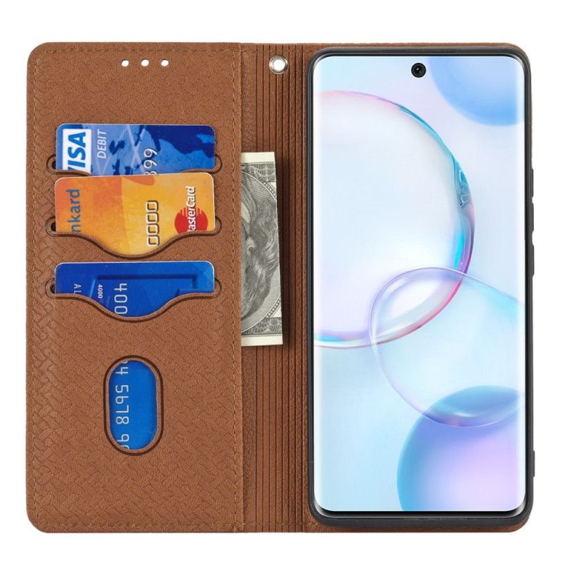 Etui Folio Do Huawei Nova 9 Pro / Honor 50 Pro Tkany Skórzany Pasek W Stylu