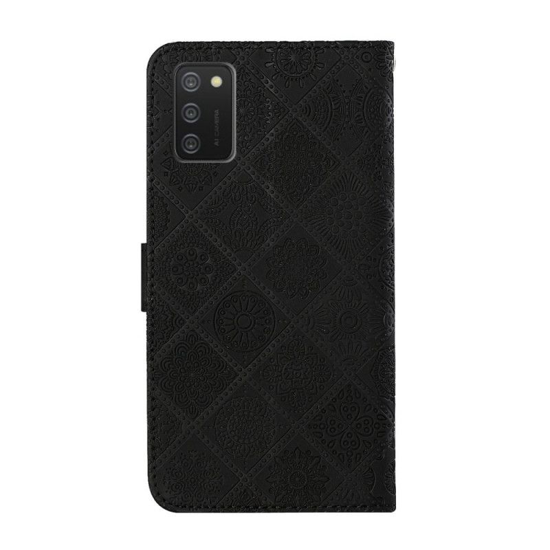 Etui Folio Samsung Galaxy A02s Biały Czarny Wzór Gobelinu Etui Ochronne