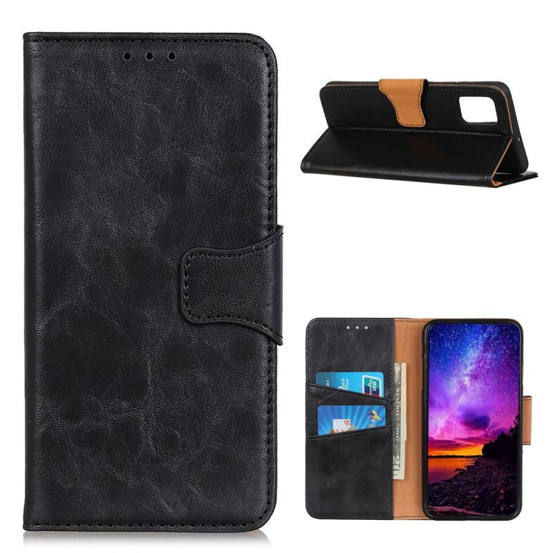 Etui Folio Samsung Galaxy A02s Czerwony Czarny Dwustronne Zapięcie Z Dwoiny Skóry