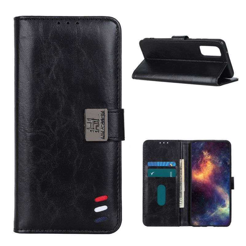 Etui Folio Samsung Galaxy A02s Czerwony Czarny Efekt Skóry Żubra Etui Ochronne