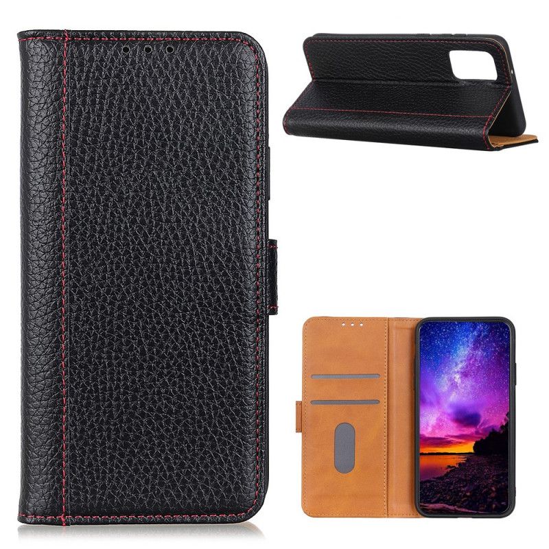 Etui Folio Samsung Galaxy A02s Czerwony Czarny Szwy Z Efektem Skóry Liczi Etui Ochronne