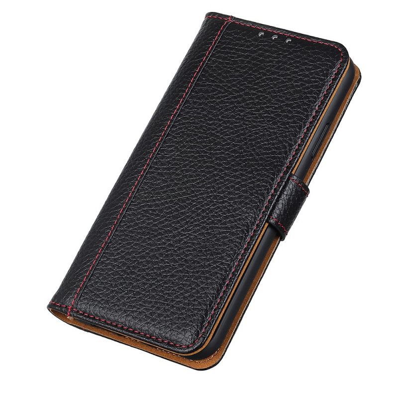 Etui Folio Samsung Galaxy A02s Czerwony Czarny Szwy Z Efektem Skóry Liczi Etui Ochronne