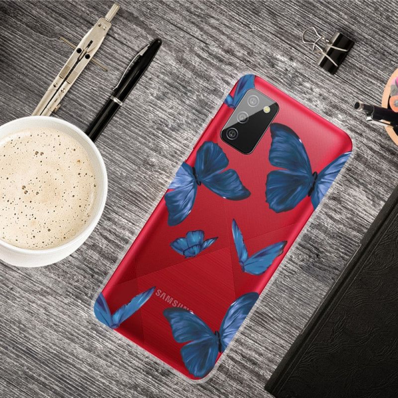 Etui Samsung Galaxy A02s Ciemnoniebieski Różowy Dzikie Motyle Etui Ochronne