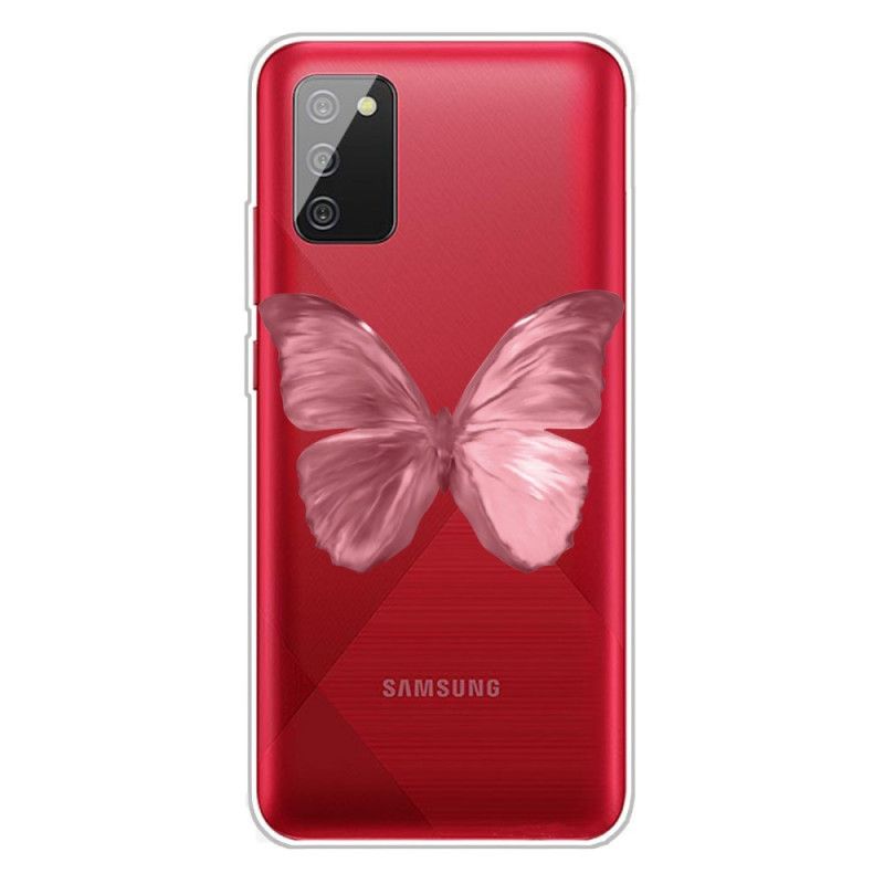 Etui Samsung Galaxy A02s Ciemnoniebieski Różowy Dzikie Motyle Etui Ochronne