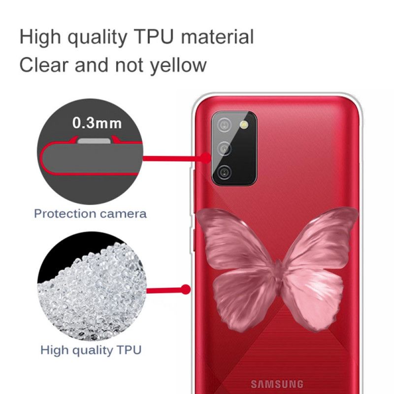 Etui Samsung Galaxy A02s Ciemnoniebieski Różowy Dzikie Motyle Etui Ochronne