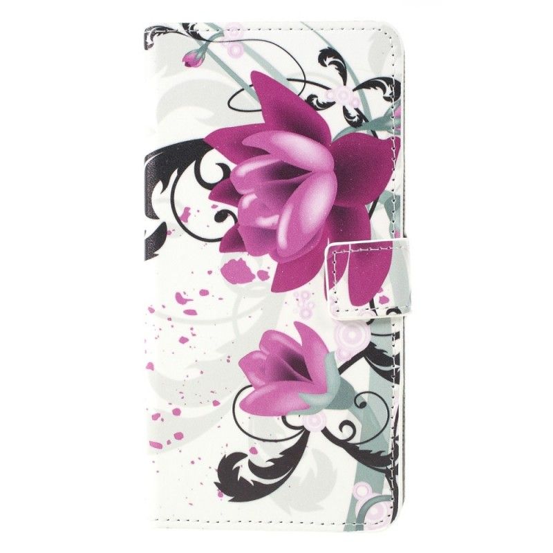 Etui Folio Sony Xperia 10 Fioletowy Tropikalne Kwiaty Etui Ochronne