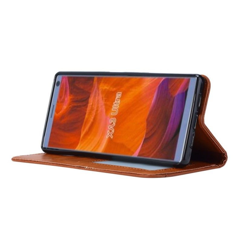 Flip Kotelot Sony Xperia 10 Czerwony Czarny Etui Na Karty Ze Sztucznej Skóry