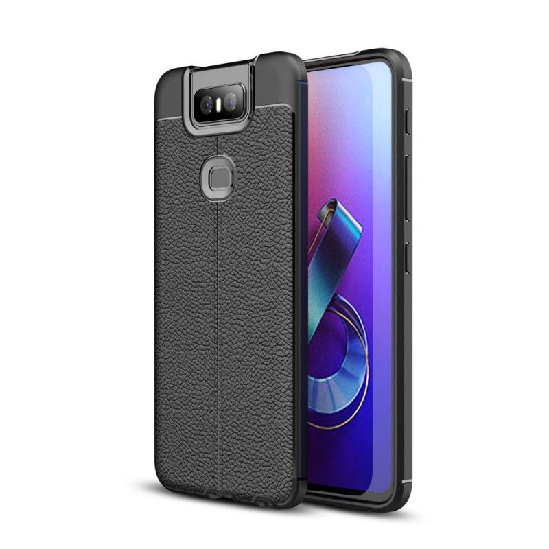 Etui Asus ZenFone 6 Czerwony Czarny Efekt Skóry Z Podwójną Linią Liczi Etui Ochronne