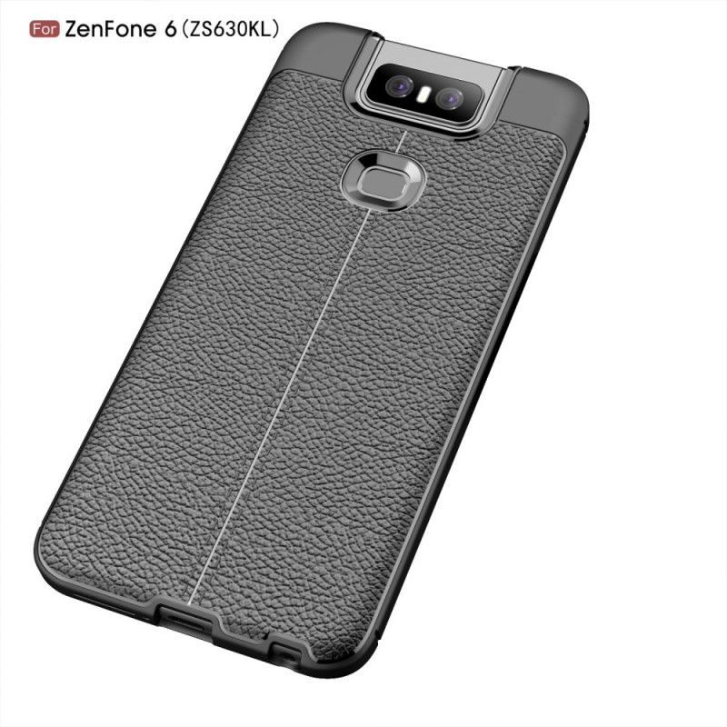 Etui Asus ZenFone 6 Czerwony Czarny Efekt Skóry Z Podwójną Linią Liczi Etui Ochronne