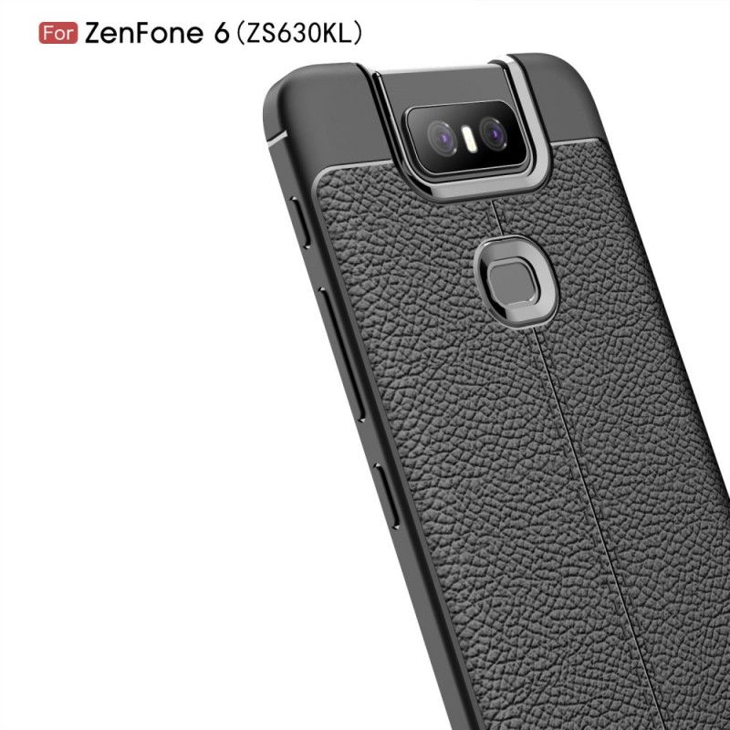 Etui Asus ZenFone 6 Czerwony Czarny Efekt Skóry Z Podwójną Linią Liczi Etui Ochronne