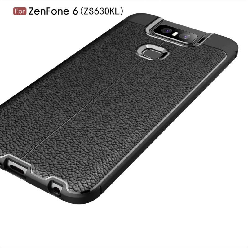 Etui Asus ZenFone 6 Czerwony Czarny Efekt Skóry Z Podwójną Linią Liczi Etui Ochronne