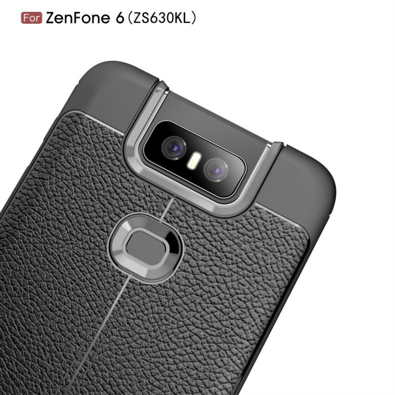 Etui Asus ZenFone 6 Czerwony Czarny Efekt Skóry Z Podwójną Linią Liczi Etui Ochronne