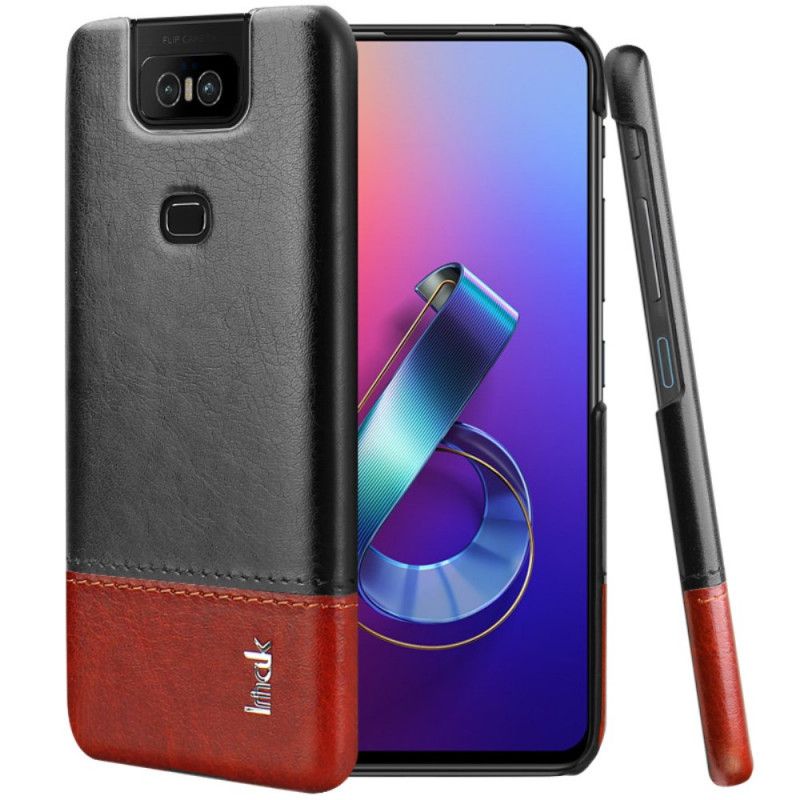 Etui Asus ZenFone 6 Czerwony Czarny Imak Ruiyi Series Efekt Skóry Etui Ochronne