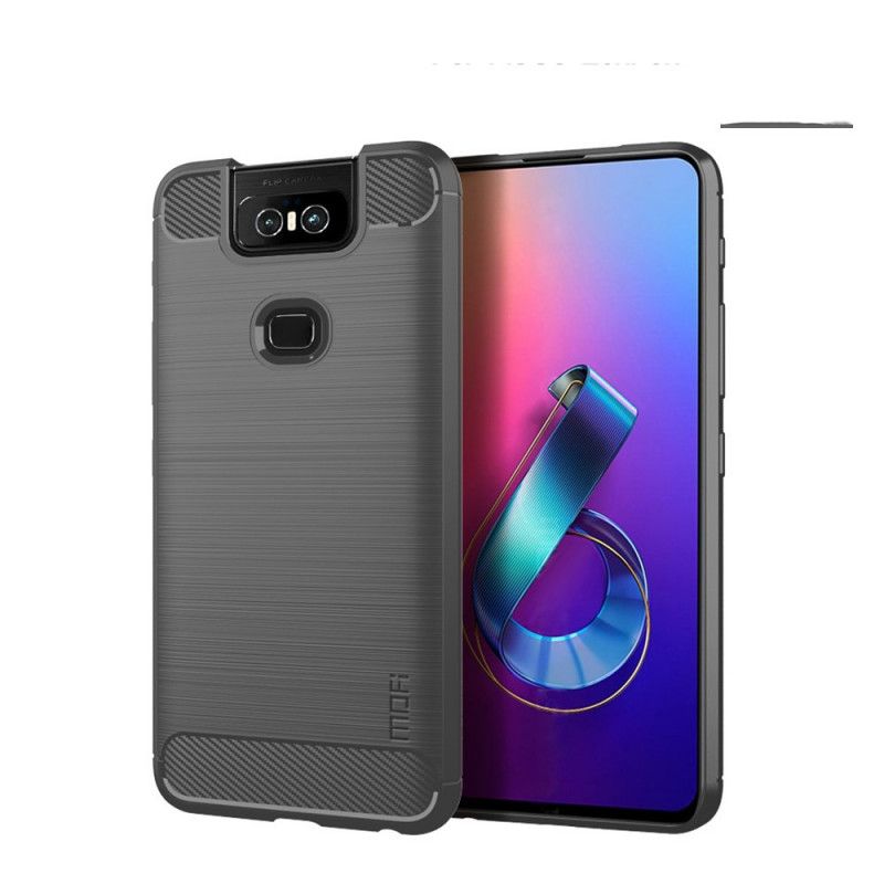 Etui Asus ZenFone 6 Szary Czarny Mofi Szczotkowane Włókno Węglowe