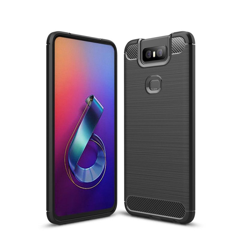 Futerały Asus ZenFone 6 Czerwony Czarny Szczotkowane Włókno Węglowe