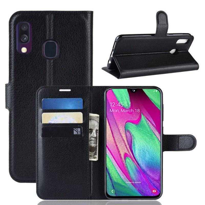 Etui Folio Samsung Galaxy A40 Biały Czarny Klasyczny