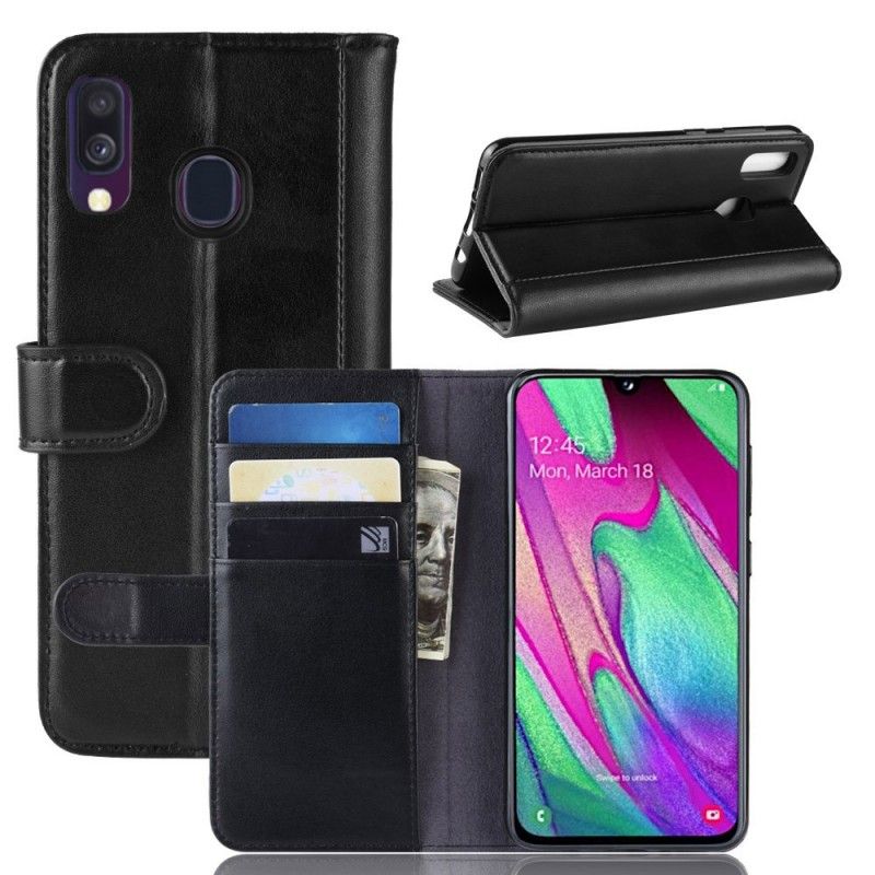 Etui Folio Samsung Galaxy A40 Brązowy Czarny Dwoina Skóry Etui Ochronne