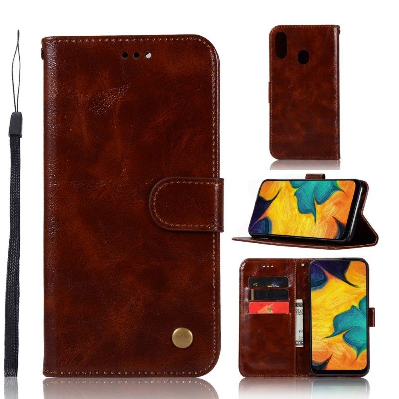 Etui Folio Samsung Galaxy A40 Brązowy Czarny Efekt Skóry W Stylu Vintage Z Paskiem Etui Ochronne