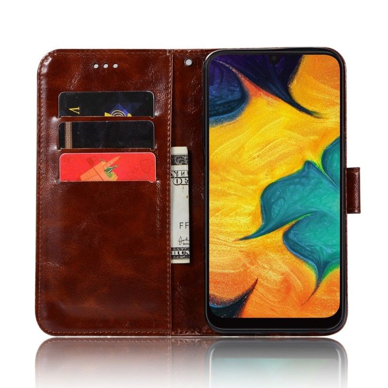 Etui Folio Samsung Galaxy A40 Brązowy Czarny Efekt Skóry W Stylu Vintage Z Paskiem Etui Ochronne