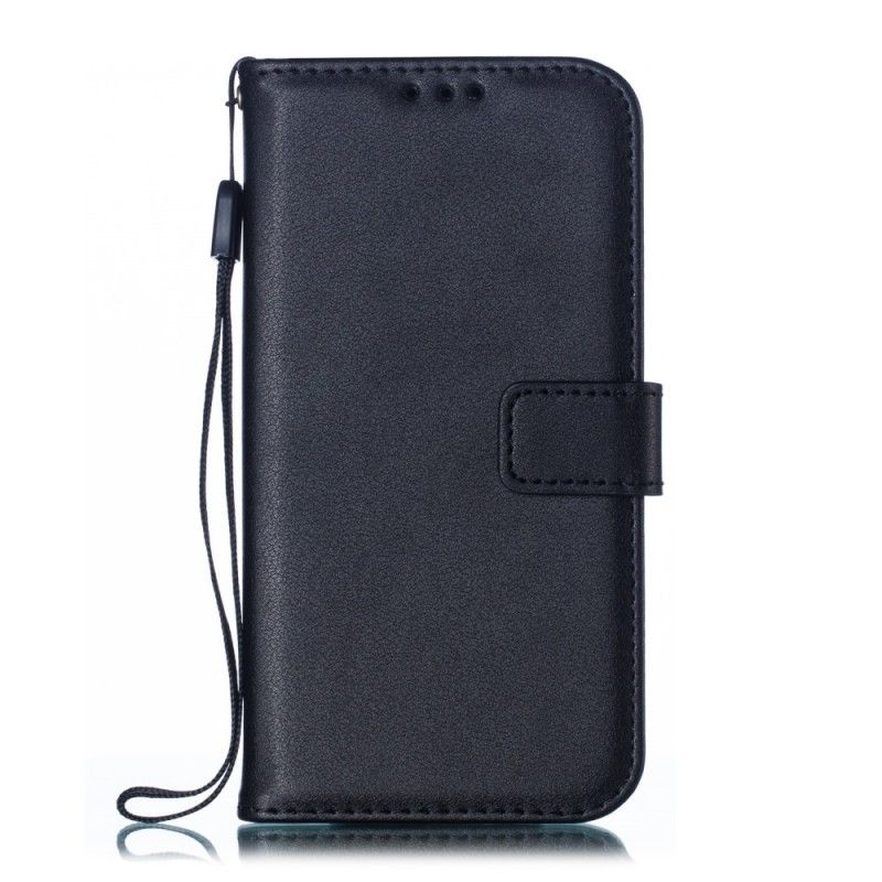 Etui Folio Samsung Galaxy A40 Ciemnoniebieski Czarny Efekt Skóry Ze Stringami