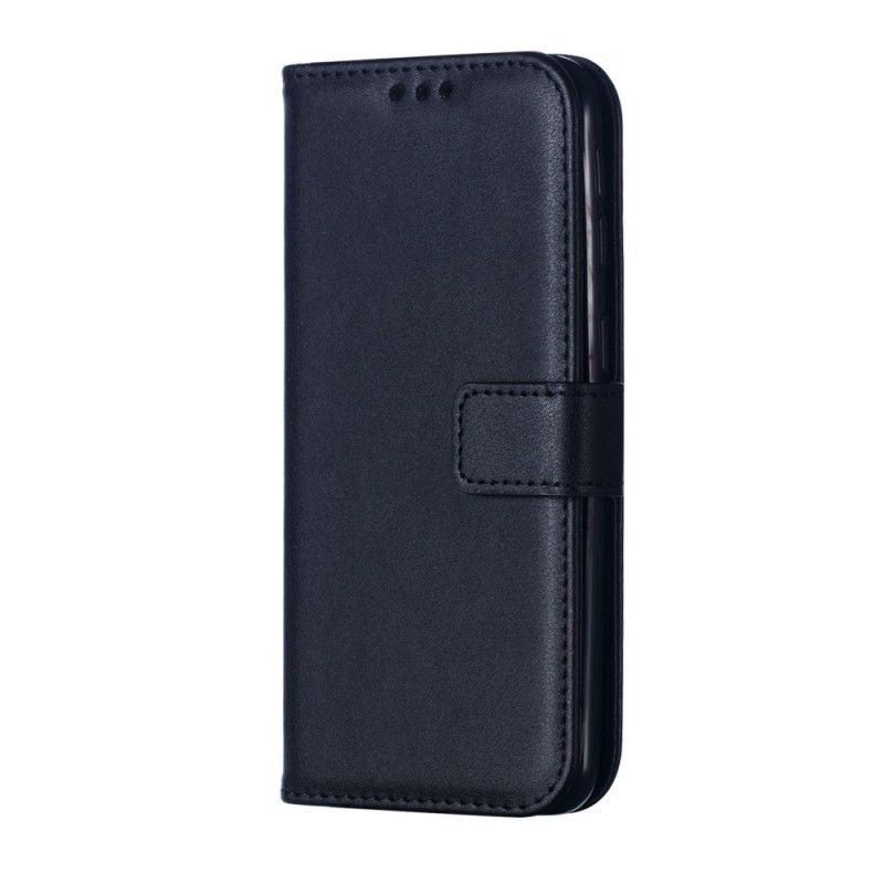 Etui Folio Samsung Galaxy A40 Ciemnoniebieski Czarny Efekt Skóry Ze Stringami