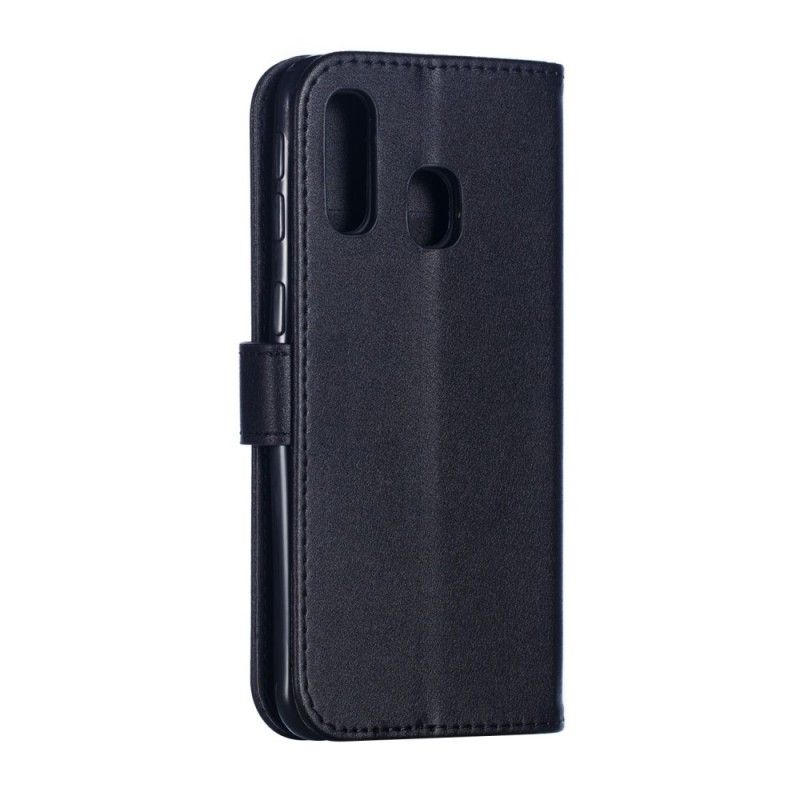 Etui Folio Samsung Galaxy A40 Ciemnoniebieski Czarny Efekt Skóry Ze Stringami