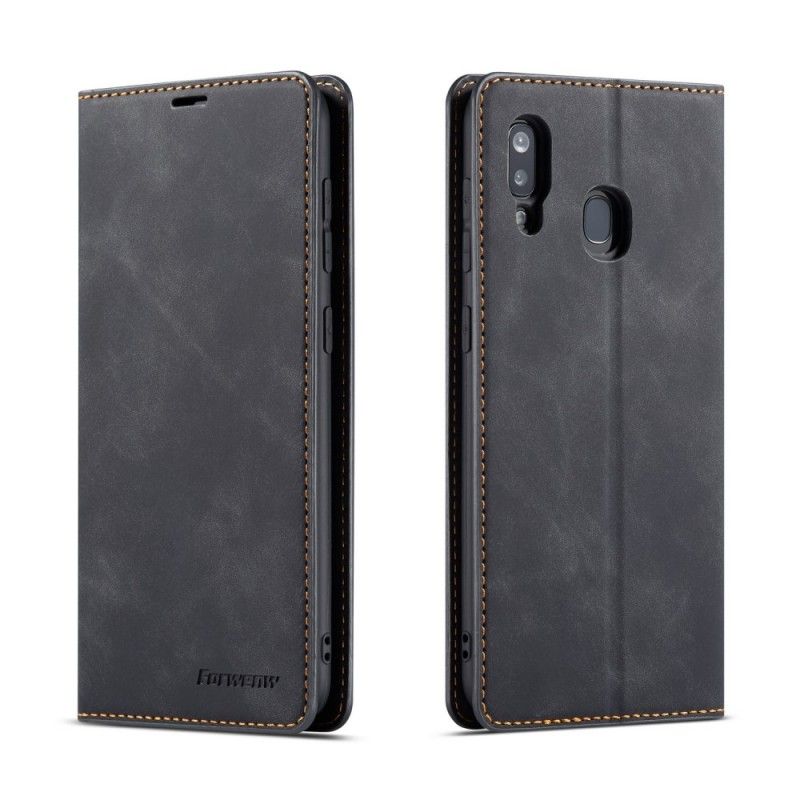 Etui Folio Samsung Galaxy A40 Czerwony Czarny Efekt Skóry Forwenw