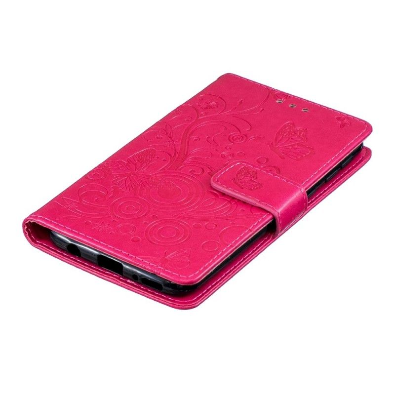 Etui Folio Samsung Galaxy A40 Jasnofioletowy Magenta Wirujące Motyle Etui Ochronne