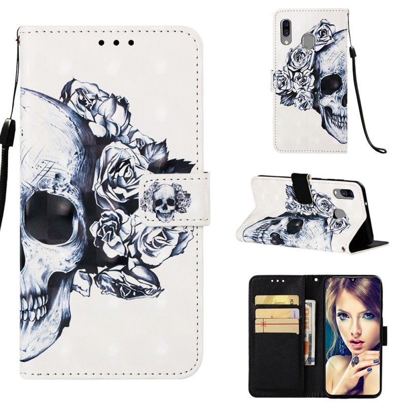 Etui Folio Samsung Galaxy A40 Kwiecista Czaszka