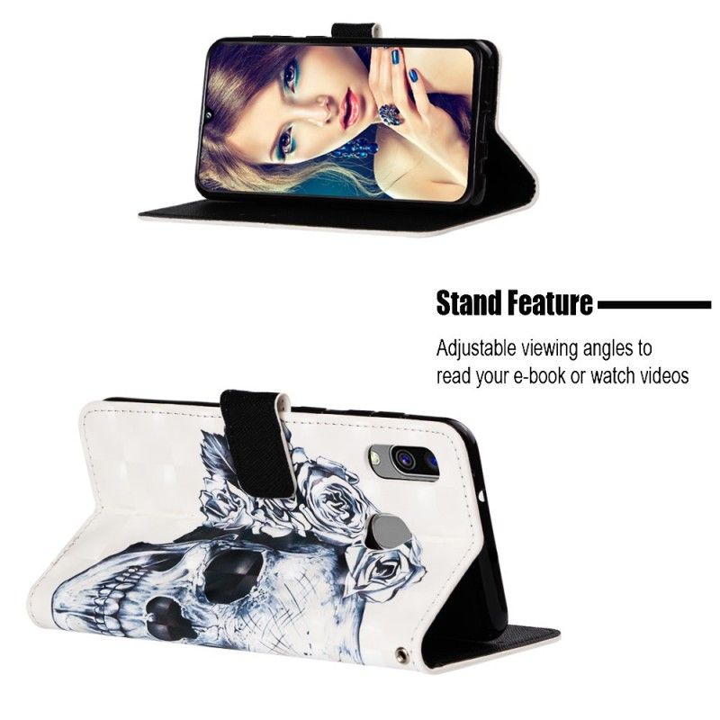 Etui Folio Samsung Galaxy A40 Kwiecista Czaszka