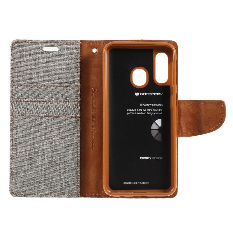 Etui Folio Samsung Galaxy A40 Szary Czarny Dwukolorowa Tkanina Rtęciowa Etui Ochronne