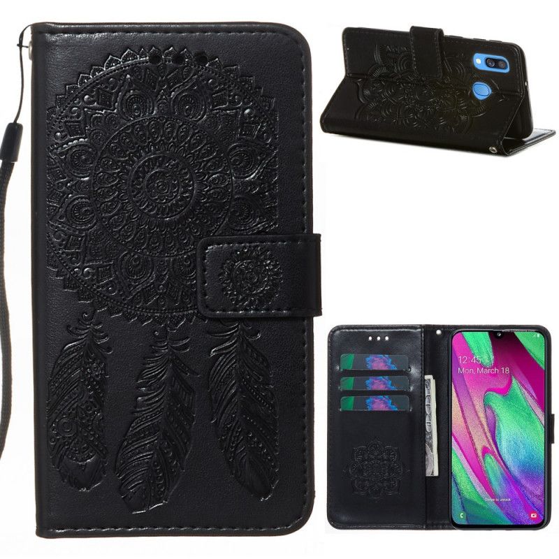 Etui Folio Samsung Galaxy A40 Szary Czarny Wydrukuj Łapacz Snów I Smycz Etui Ochronne