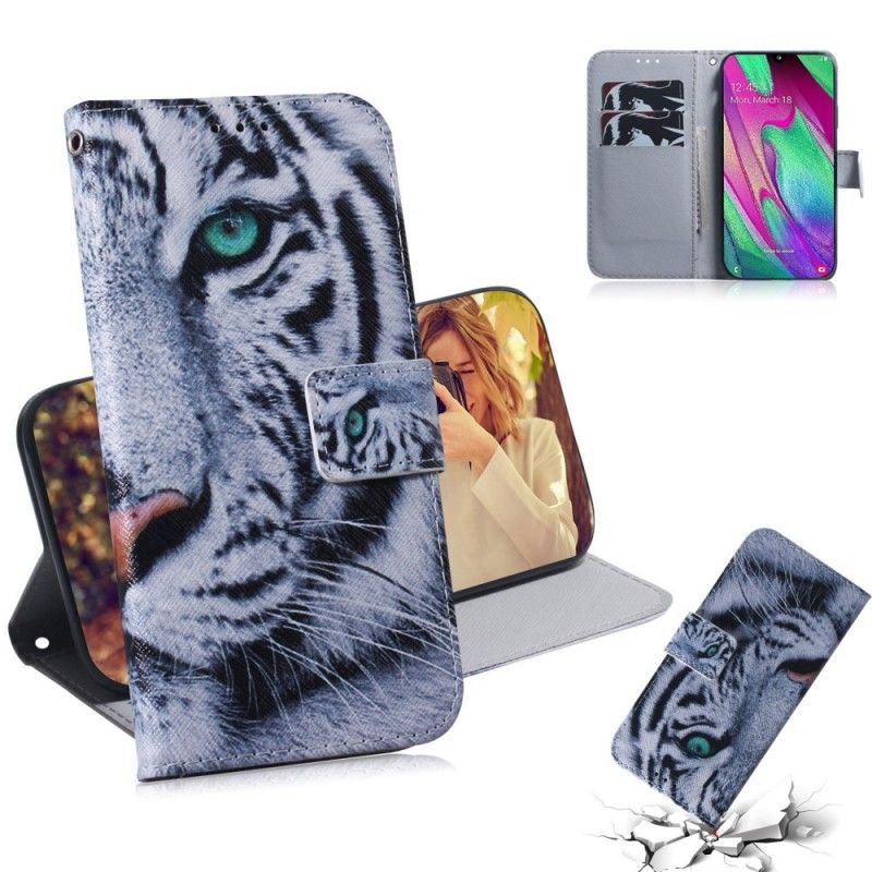 Etui Folio Samsung Galaxy A40 Twarz Tygrysa Etui Ochronne