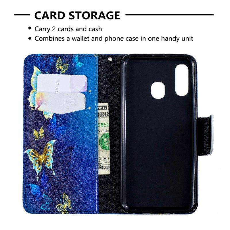 Etui Folio Samsung Galaxy A40 Złote Motyle