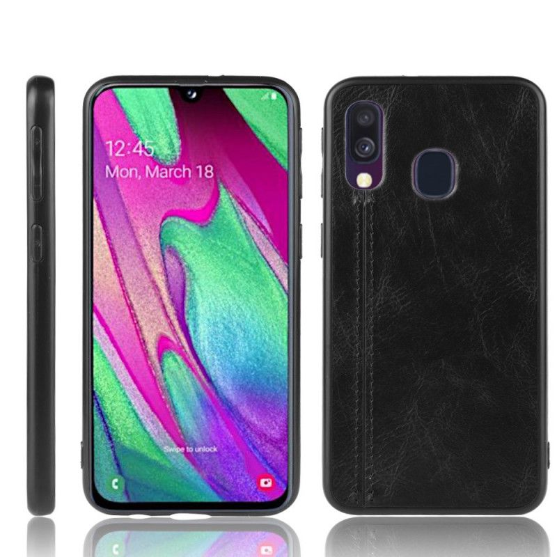 Etui Samsung Galaxy A40 Czerwony Czarny Efekt Szytej Skóry