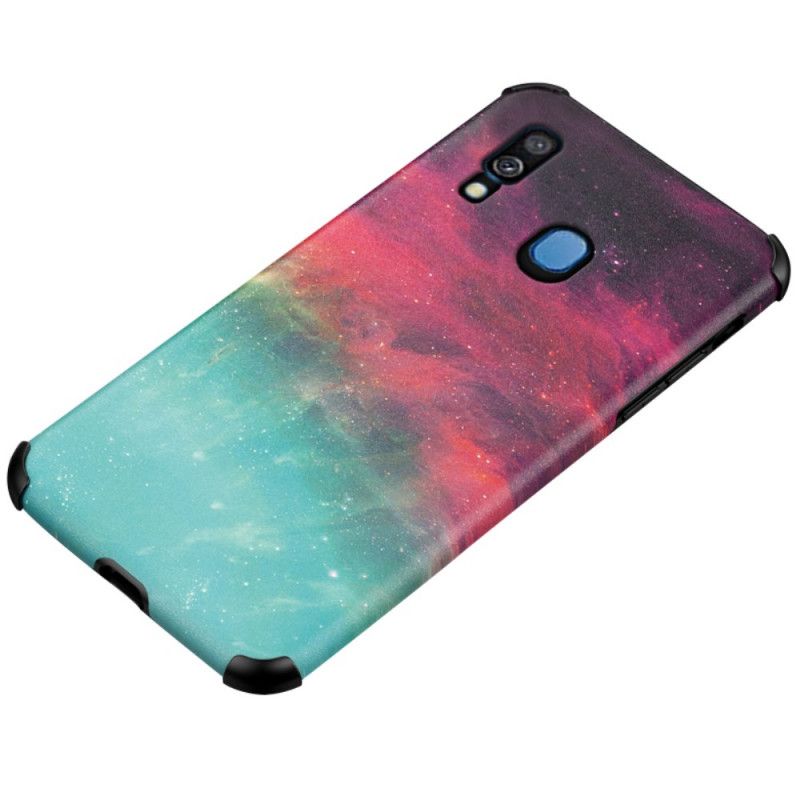 Etui Samsung Galaxy A40 Czerwony Czarny Silikon I Astralny Efekt Skóry Etui Ochronne