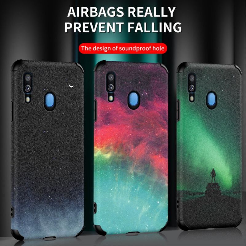 Etui Samsung Galaxy A40 Czerwony Czarny Silikon I Astralny Efekt Skóry Etui Ochronne