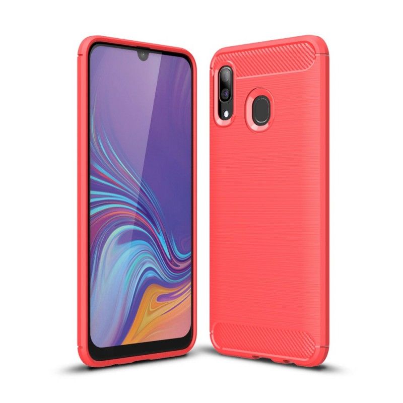 Etui Samsung Galaxy A40 Czerwony Czarny Szczotkowane Włókno Węglowe Etui Ochronne