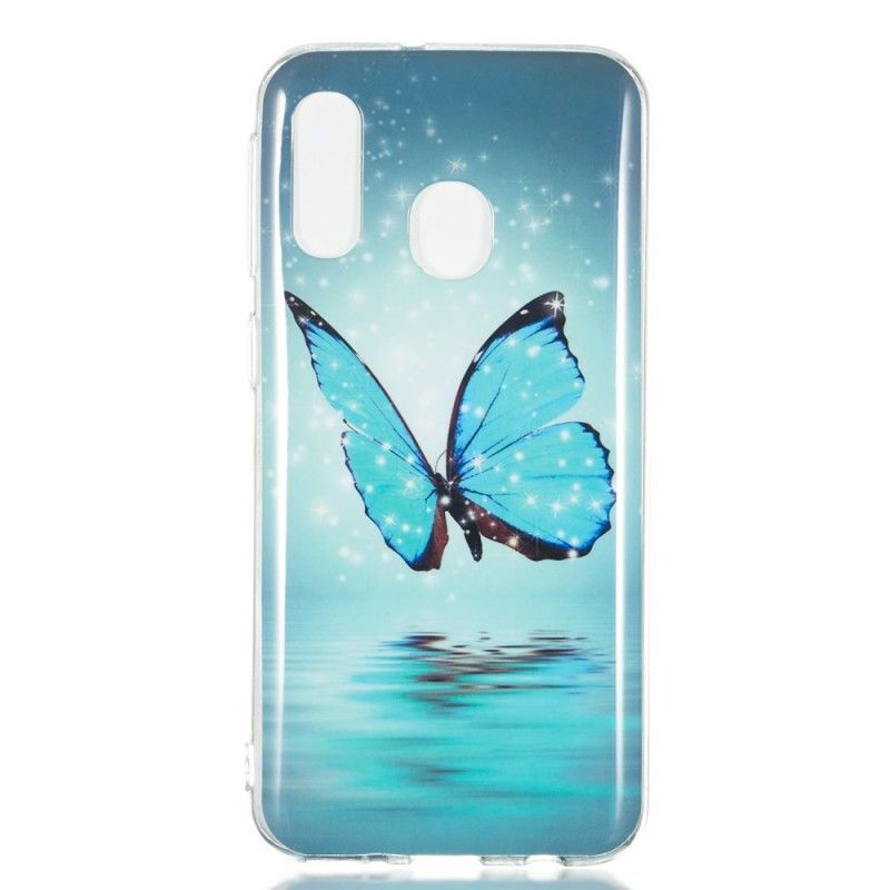 Etui Samsung Galaxy A40 Fluorescencyjny Niebieski Motyl