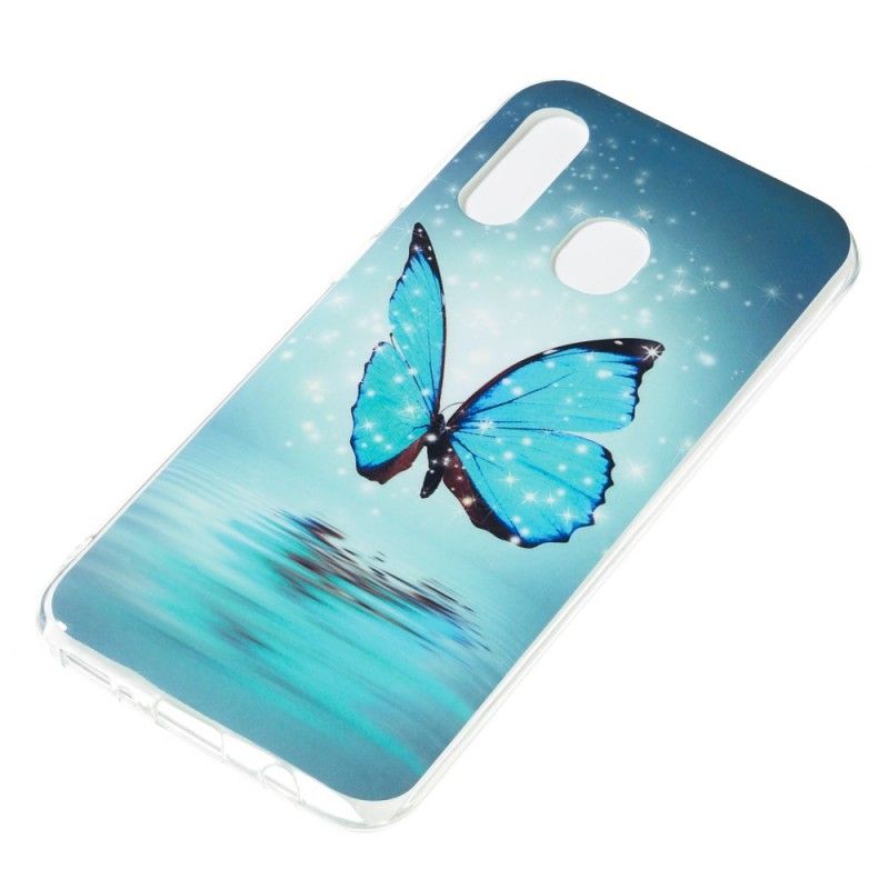 Etui Samsung Galaxy A40 Fluorescencyjny Niebieski Motyl