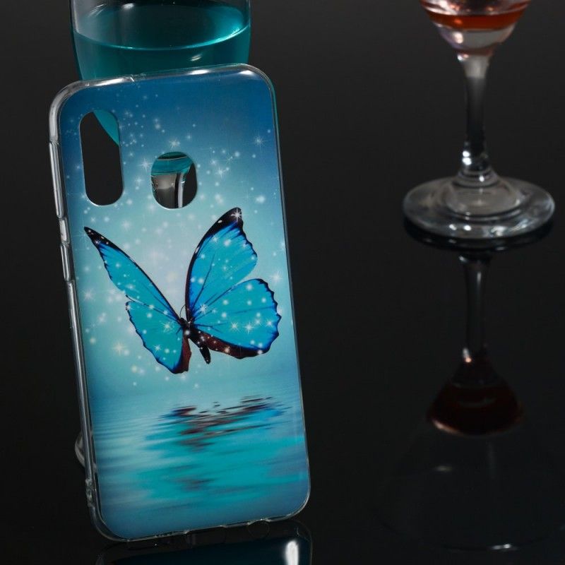 Etui Samsung Galaxy A40 Fluorescencyjny Niebieski Motyl