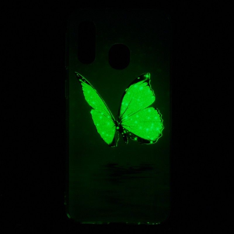 Etui Samsung Galaxy A40 Fluorescencyjny Niebieski Motyl