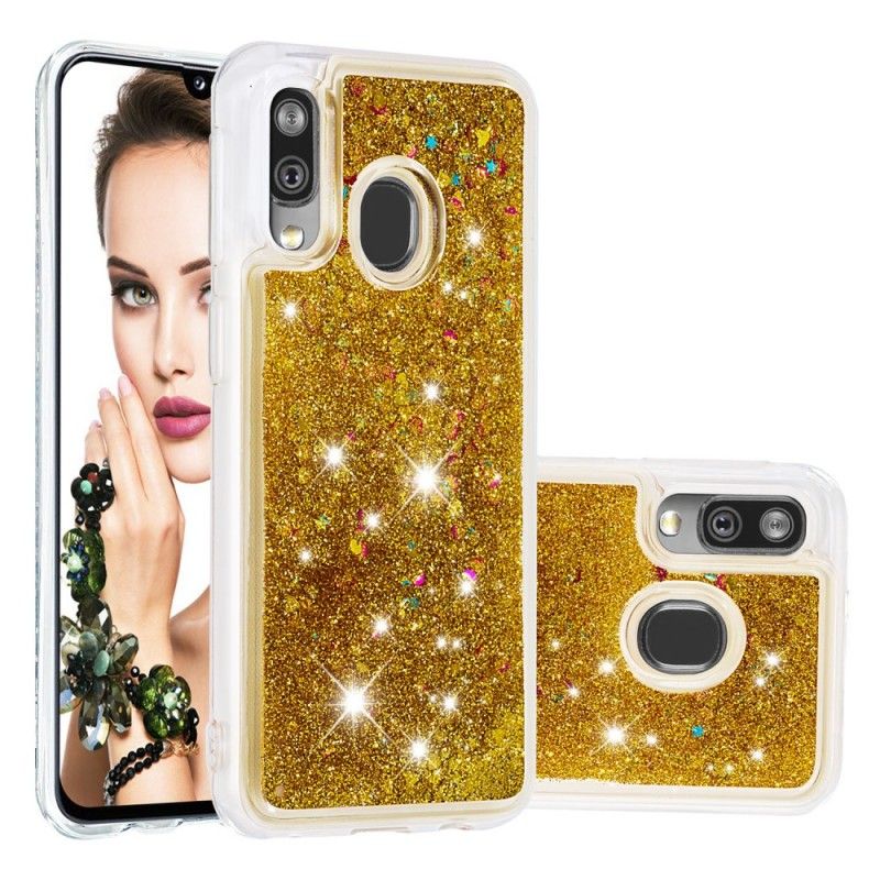 Etui Samsung Galaxy A40 Jasnoniebieski Różowy Proszek Brokatowy