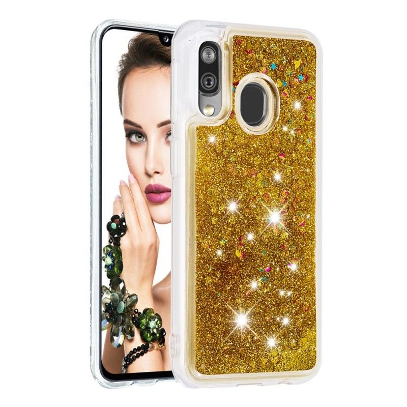 Etui Samsung Galaxy A40 Jasnoniebieski Różowy Proszek Brokatowy