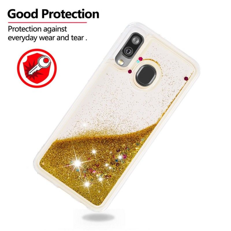 Etui Samsung Galaxy A40 Jasnoniebieski Różowy Proszek Brokatowy