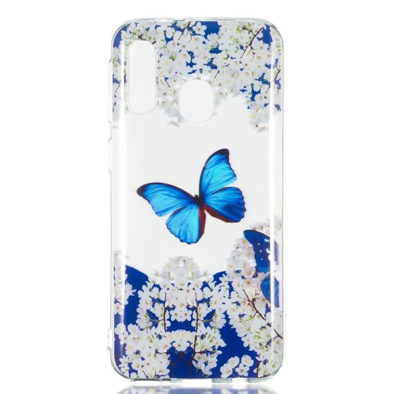 Etui Samsung Galaxy A40 Niebieski Motyl I Zimowe Kwiaty