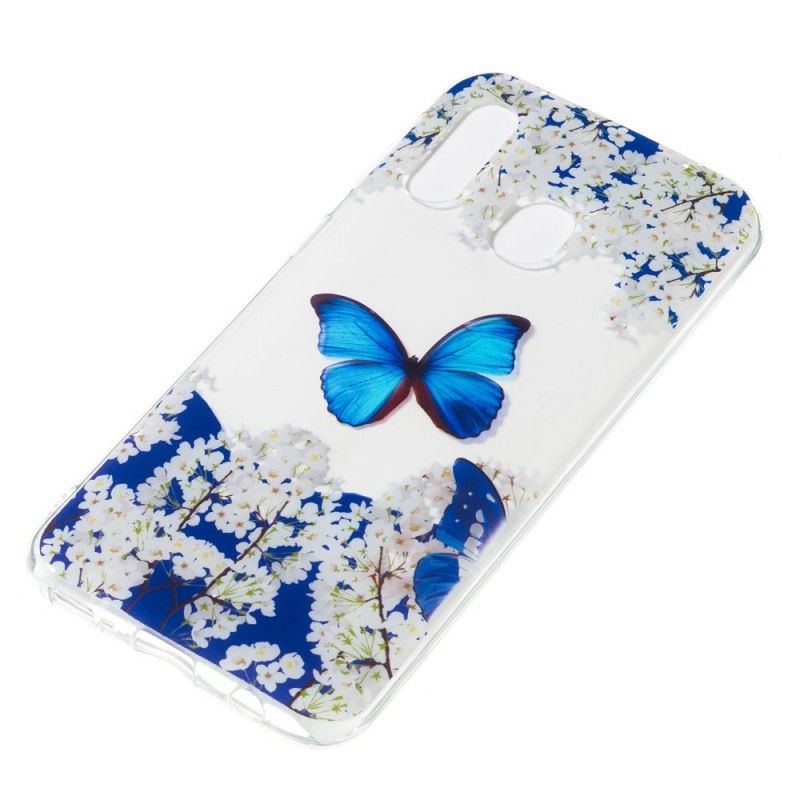 Etui Samsung Galaxy A40 Niebieski Motyl I Zimowe Kwiaty