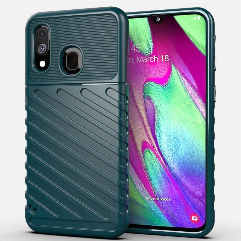 Etui Samsung Galaxy A40 Zielony Czarny Seria Grzmotów